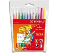 Lot de 3 Pochettes 12 feutres de coloriage TRIO AZ, Zone de préhension, pointe moyenne. Coloris assortis G