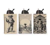 Lot de 3 pochettes à lunettes vintage drôles, sac à lunettes de soleil en cuir beige Wild West - Sac de rangement portable pour lunettes de soleil de voyage, beige, 7x4.7 Inch