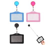 Lot de 3 pochettes pour cartes d'identité en cuir avec clip - Porte-badge portable - Rétractable - Pour événements d'affaires, expositions, bureaux et écoles