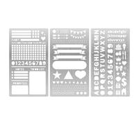Lot de 3 pochoirs métalliques pour agenda et journal intime - Modèles réutilisables pour listes, icônes et chiffres, parfaits pour les bullet journals et accessoires de planification quotidienne.