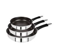 Lot de 3 poêles Ø18Ø20Ø24cm en acier inoxydable et poignées en silicone Begner