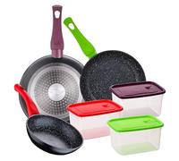 Lot de 3 poêles 20/24/28 cm avec 3 pièces hermétiques en plastique 850 ml, collection Jolie