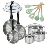 Lot de 3 Poêles 20/24/28cm et 3 Faitouts 16/20/24cm Fackelmann Généva avec 5 ustensiles