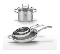 Lot de 3 Poêles 32/28/24 cm et Faitout 20 cm Elo Relief Evolution Inox