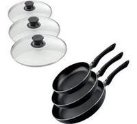Lot de 3 poêles à frire 20, 24 et 28 cm et 3 couvercles Smart Life Elo
