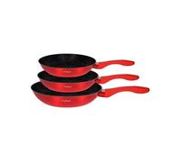 Lot de 3 Poêles à Frire avec Revêtement à Effet Marbre et Couche Antiadhésive Cheffinger Rouge / Noir