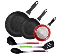 LOT DE 3 POÊLES À FRIRE SAN IGNACIO Ø16CM Ø20CM Ø24CM + SET DE 3 USTENSILES DE CUISINE EN NYLON