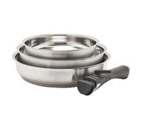 Lot de 3 Poêles acier inoxydable diamètres 20, 24 et 26 cm Pradel France