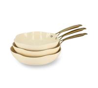 MENASTYL - Lot de 3 poêles Dahlia sans PFAS - Revêtement céramique antiadhésif - 98% d'aluminium recyclé - Tous feux dont induction et lave-vaisselle - 6014235