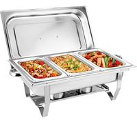 Lot de 3 poêles de 3 L, plat de banquet professionnel pliable en acier inoxydable, avec grande capacité et couvercle, pour buffets, restauration, fêtes