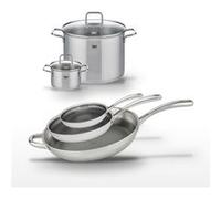Lot de 3 Poêles Elo Relief Evolution 24/28/32 cm et 2 Faitouts 16/26 cm Inox