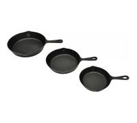 vidaXL Lot de 3 poêles en fonte Big BBQ rondes et lisses 17/21/27 cm Noir