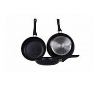 Lot de 3 Poêles en pierre 20 24 28cm Induction noir Cenocco CC2001-BLK