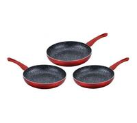 Lot de 3 Poêles en pierre 20 24 28cm Induction rouge Cenocco CC2001-RED