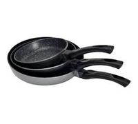 Lot de 3 poêles en pierre - KITCHENPRO - VENTEO - Diamètre 20 + 24 + 28cm - Revêtement antiadhésif - Légère/maniable - Résistante Noir G
