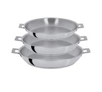 Lot de 3 poêles inox Mutine poignée amovible - 20, 24 et 28 cm