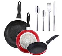 Lot de 3 poêles SAN IGNACIO Ø16 cm Ø20 cm Ø24 cm + set de 24 couverts en acier inoxydable