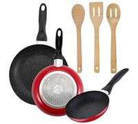 Lot de 3 poêles SAN IGNACIO Ø16 cm Ø20 cm Ø24 cm + set de 3 pièces de cuisine en bambou