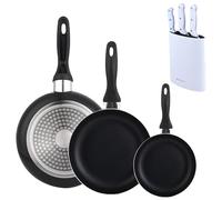 Lot de 3 poêles Wellhome 16/20/24 en aluminium pressé + lot de 3 couteaux avec tacoma en acier inoxydable