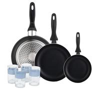 Lot de 3 poêles Wellhome 16/20/24 en aluminium pressé + lot de 4 verres de 0,5 l
