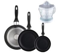 Lot de 3 poêles Wellhome 16/20/24 en aluminium pressé + presse-agrumes de 40 W de puissance - Capacité de 1,2 l