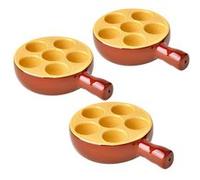 Lot de 3 poêlons à escargots 6 Trous en porcelaine plat cuisson pour escargots avec poignée ,passe au four et lave-vaisselle - 12 x 3,5 cm