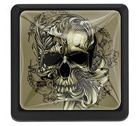 Lot de 3 poignées carrées et boutons de meuble avec vis sur fond tête de mort