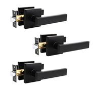 Lot de 3 poignées de porte de passage non verrouillables, serrure intérieure de couloir et de placard avec rosace carrée, design moderne pour portes pour droitiers et gauchers, passage
