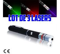 LOT DE 3 POINTEUR LASER VERT ROUGE VIOLET PUISSANT POINTER GREEN 1mW STYLO LONGUE PORTEE LAZER