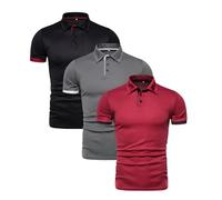 Lot de 3 Polo Homme Manches Courte À Col Montant Polos Homme Boutons Couleur Unie Slim Fit T Shirt Manches Courte Printemps Et Automne Comfort Mode T-Shirt Golf pour Décontractés Et Sport