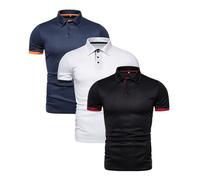 Lot de 3 Polo Homme Manches Courte À Col Montant Polos Homme Boutons Couleur Unie Slim Fit T Shirt Manches Courte Printemps Et Automne Comfort Mode T-Shirt Golf pour Décontractés Et Sport