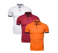 Lot de 3 Polo Homme Manches Courte À Col Montant Polos Homme Boutons Couleur Unie Slim Fit T Shirt Manches Courte Printemps Et Automne Comfort Mode T-Shirt Golf pour Décontractés Et Sport