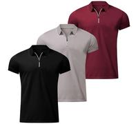 Lot de 3 polos à manches courtes en coton pour homme Coupe ajustée, Z01-noir+beige+rouge Polo pour homme, L