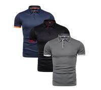 Lot de 3 polos à manches courtes pour homme - Évacuation de l'humidité - Vêtements de travail boutonnés - Haut de golf fin, Polos gris pour homme, L