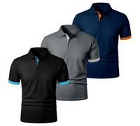 Lot de 3 polos à manches courtes pour homme - Évacuation de l'humidité - Vêtements de travail boutonnés - Haut de golf fin