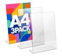 Lot de 3 Porte Affiche A4 Porte Document Transparent Porte-Document en Acrylique Stands de Présentation A4 en Forme de L de publicité, brochures, menus pour Réception, Bureau, Restaurant, 30 x 21 cm