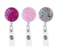 Lot de 3 porte-badges à paillettes avec pince crocodile rotative, bobine rétractable en acrylique pour infirmières, médecins, avec clip de cordon rétractable