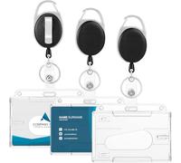 Lot de 3 porte-badges avec cordon de serrage - Porte-cartes extensibles en plastique rigide - Porte-clés pour cartes de bus, carte d'étudiant et cartes d'accès