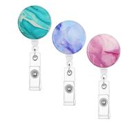 Lot de 3 porte-badges - Fil de nylon ABS et acier inoxydable 11 x 16 cm | Porte-badge rétractable avec fenêtre transparente, porte-clés, clip pour badge d'identité, design extensible pratique