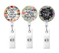Lot de 3 porte-badges rétractables avec pince crocodile - Pour badge d'infirmière - Avec inscription « God Nothing Shall Be Impossible »