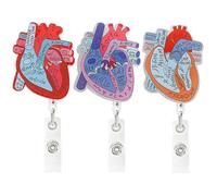 Lot de 3 porte-badges rétractables en forme de cœur - Accessoires pour carte d'identité, chirurgie, infirmière, étudiant, infirmière, médecin, hôpital CNA RN MA ICU LPN