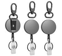 Lot de 3 Porte-Badges Rétractables Robustes pour Porte-badge, Porte Clef Retractable, Boîtier Entièrement en Métal avec Bobine à Ressort en Acier Inoxydable, 65 cm, Corde en Nylon