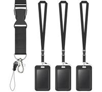 Lot de 3 porte-badges verticaux en plastique rigide avec cordon amovible pour cartes d'identité, clés et événements