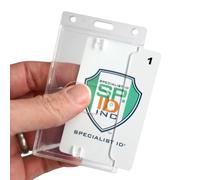 Lot de 3 porte-badges verticaux et robustes en plastique transparent pour badges d'identité - Étui rigide unique pour cartes d'accès pour cordons, clips et bobines Specialist ID