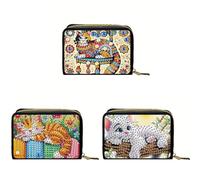 Lot de 3 porte-cartes de crédit avec fermeture éclair pour cartes de crédit en accordéon - Motif chat