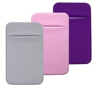 Lot de 3 Porte-Cartes de téléphone Portable avec Autocollant adhésif au Dos du téléphone, Pochettes en Tissu Extensible pour Cartes d'identité, Cartes de crédit pour Smartphones Android, 3 Couleurs