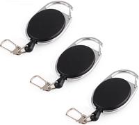 lot de 3 porte-clés avec corde de 60 cm - Porte-clés extensible - 6,5 x 3,5 cm - Mousqueton pour pantalon - Porte-clés yoyo - Clip rétractable Porte-cartes - Chaîne de clés