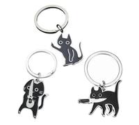 Lot de 3 Porte-Clés Chat Noir Drôle, Porte hat Mignon en Métal pour Femmes Hommes Adolescents,Cadeaux Amoureux des Chats, Porte-Clés Humour pour Sac à Main, Clé, Halloween, Accessoire Original