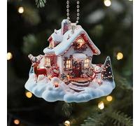 Lot de 3 porte-clés en acrylique à suspendre en forme de château de neige pour sapin de Noël