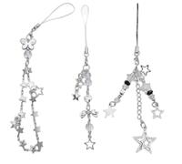 Lot de 3 porte-clés en forme d'étoile pour téléphone, accessoire de sac, sangle de téléphone, bijoux en alliage pour les amateurs de mode, chaîne Y2k et accessoires de décoration
